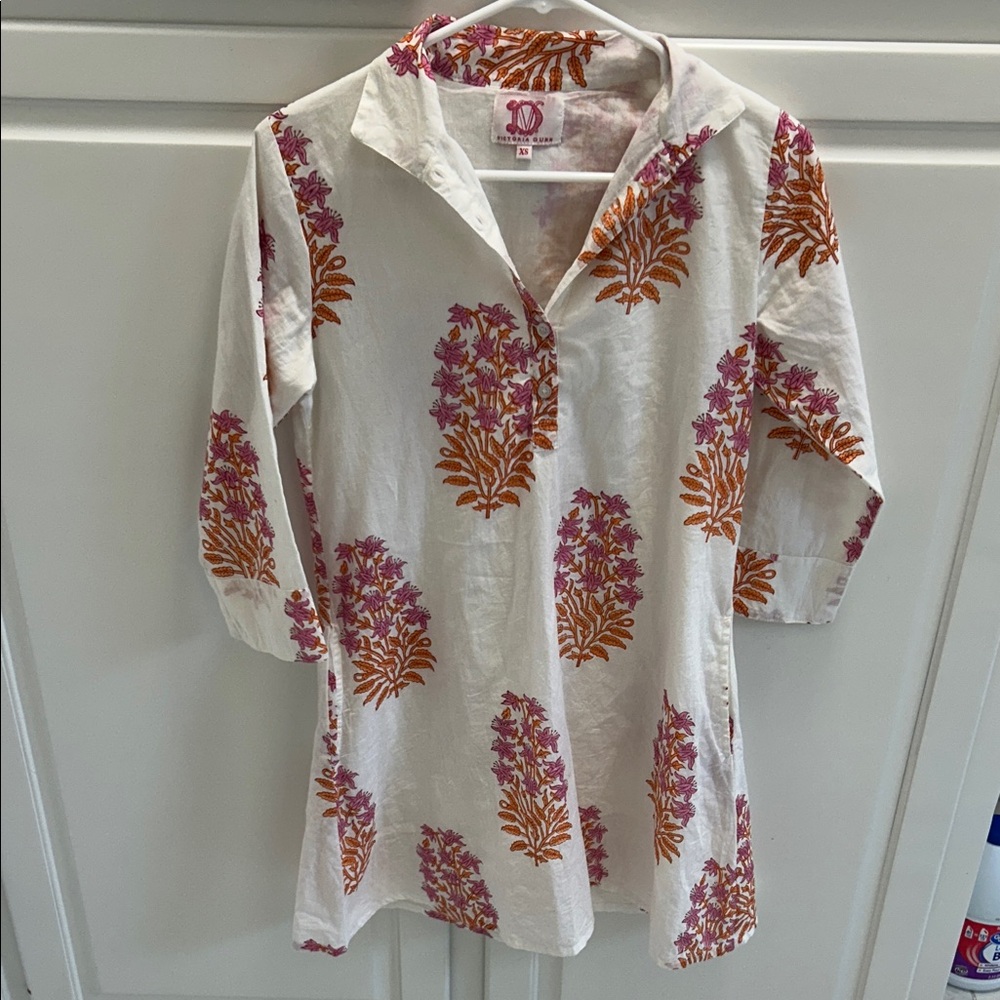 Victoria Dunn White dress with Pink and Orange Floral Design